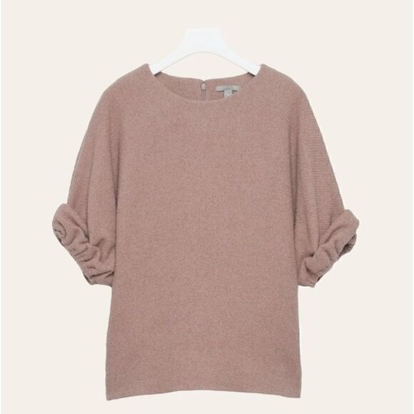 Anthropologie COS Wool Bouclé Top in Mauve With Gathered Cuffs Size 6 - Picture 4 of 16